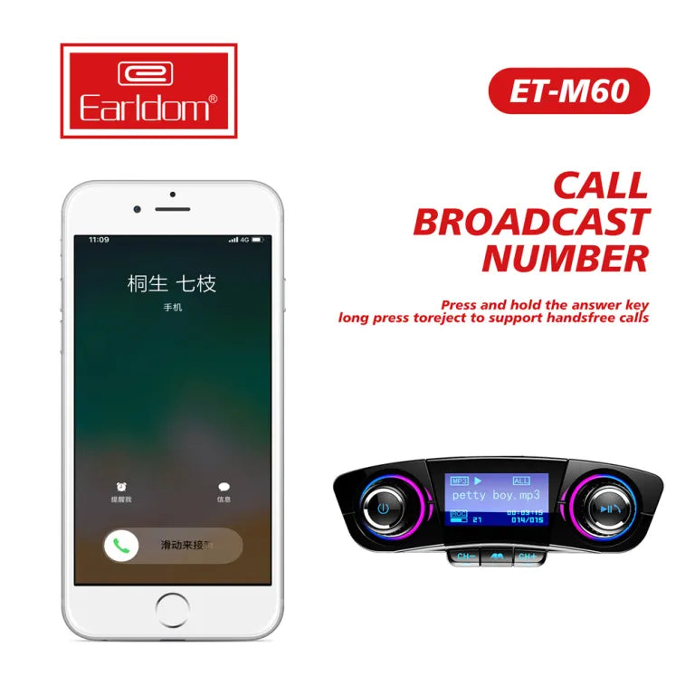 Transmetues FM Bluetooth & Karikues për Makinë-Earldom M60