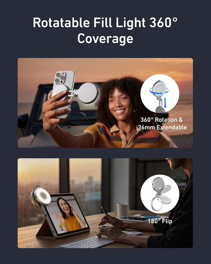 Dritë Magnetike për Selfie me Pasqyrë LED 360°